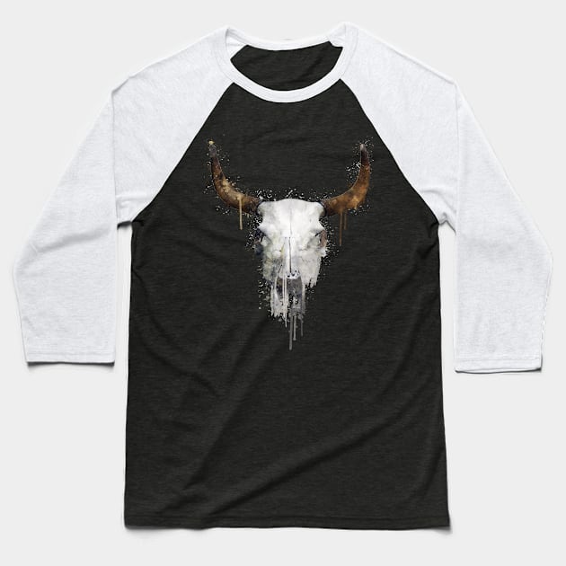 Dramabite Watercolor skull animal texas american cowboy Baseball T-Shirt by dramabite